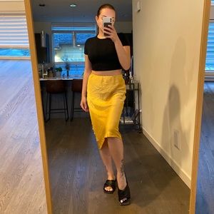 Yellow satin midi skirt